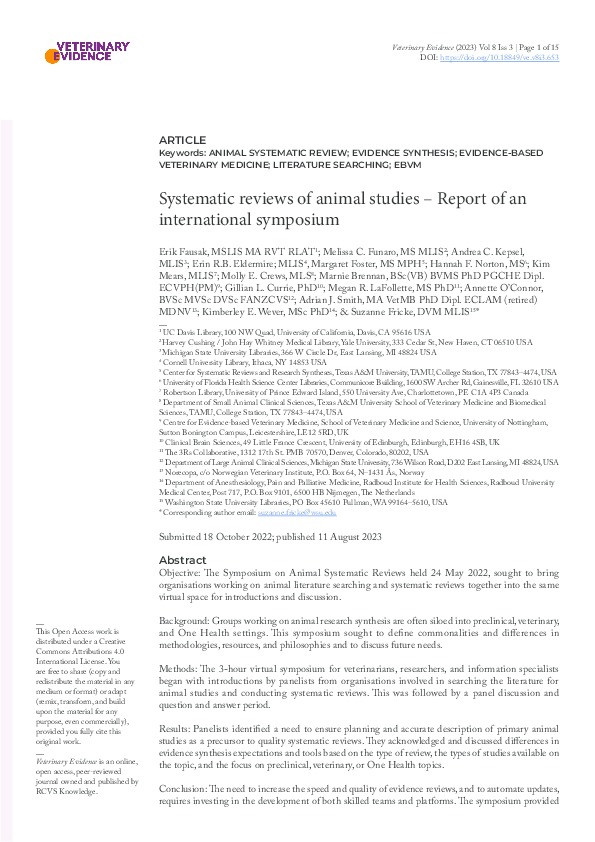 Systematic reviews of animal studies – Report of an international symposium Thumbnail