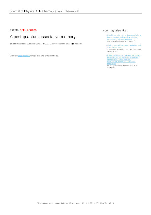 A Post-Quantum Associative Memory Thumbnail