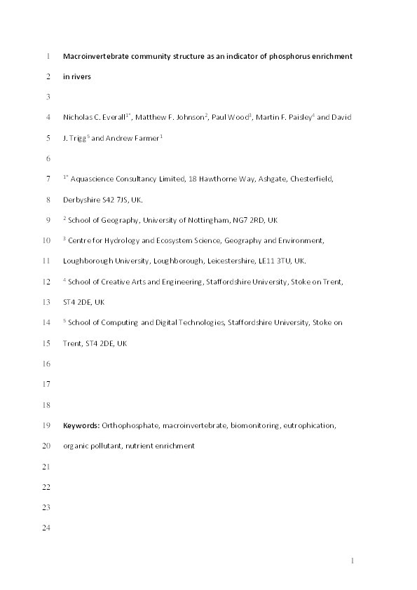 Macroinvertebrate community structure as an indicator of phosphorus enrichment in rivers Thumbnail