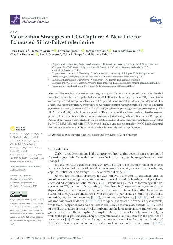 Valorization Strategies in CO2 Capture: A New Life for Exhausted Silica-Polyethylenimine Thumbnail