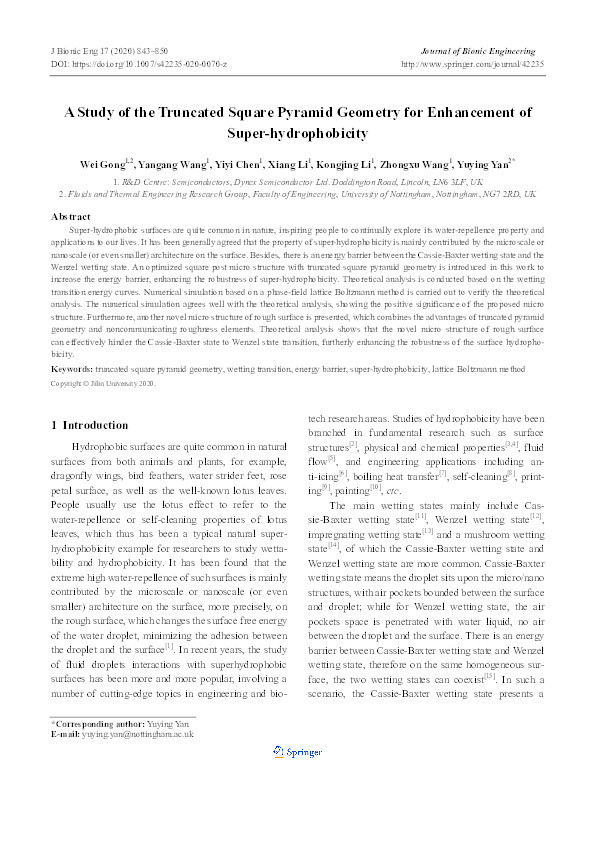 A Study of the Truncated Square Pyramid Geometry for Enhancement of Super-hydrophobicity Thumbnail