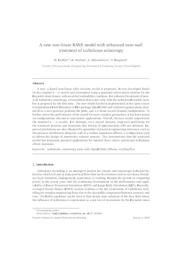 A new non-linear RANS model with enhanced near-wall treatment of turbulence anisotropy Thumbnail