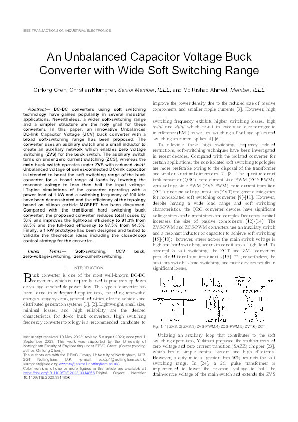 An Unbalanced Capacitor Voltage Buck Converter With Wide Soft Switching Range Thumbnail