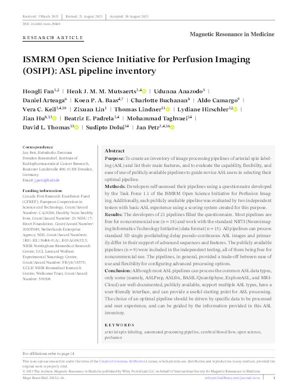 ISMRM Open Science Initiative for Perfusion Imaging (OSIPI): ASL pipeline inventory Thumbnail