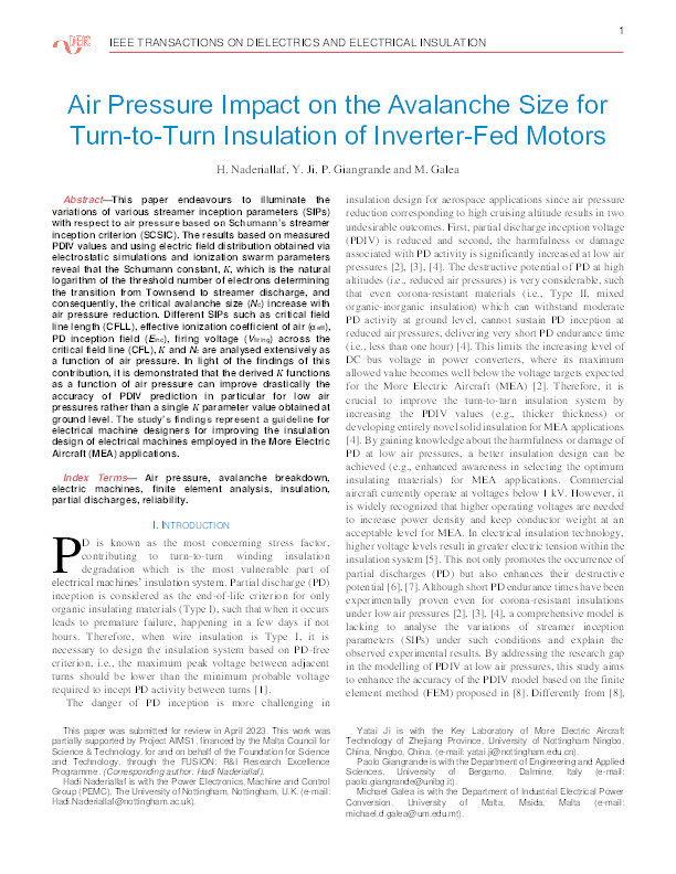 Air Pressure Impact on the Avalanche Size for Turn-to-Turn Insulation of Inverter-Fed Motors Thumbnail