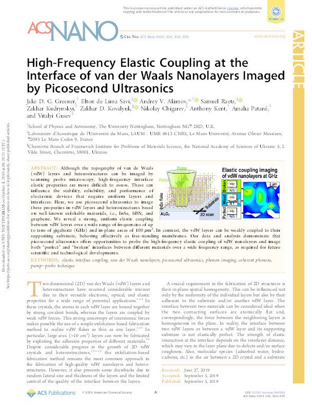 High-Frequency Elastic Coupling at the Interface of van der Waals Nanolayers Imaged by Picosecond Ultrasonics Thumbnail