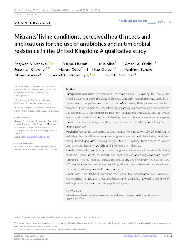 Migrants’ living conditions, perceived health needs and implications for the use of antibiotics and antimicrobial resistance in the United Kingdom: a qualitative study Thumbnail