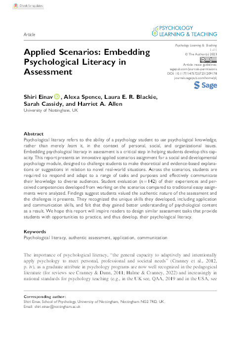 Applied Scenarios: Embedding Psychological Literacy in Assessment Thumbnail