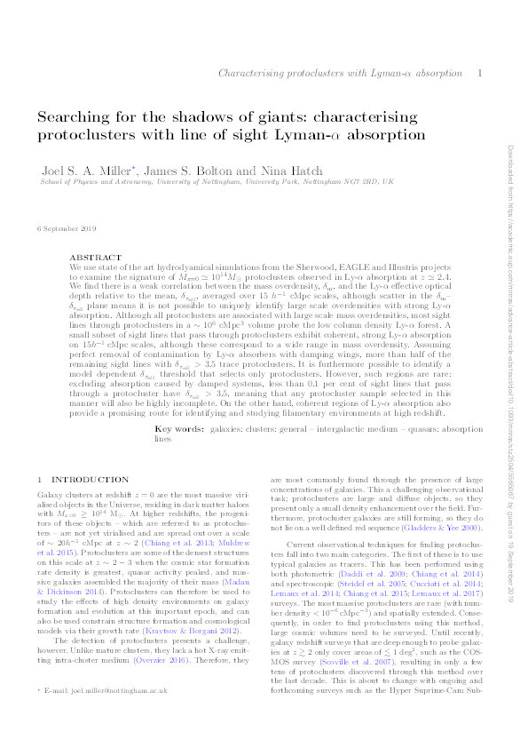 Searching for the shadows of giants: characterizing protoclusters with line of sight Lyman-α absorption Thumbnail