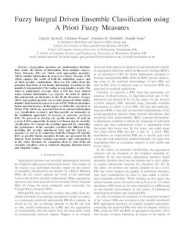 Fuzzy Integral Driven Ensemble Classification using A Priori Fuzzy Measures Thumbnail