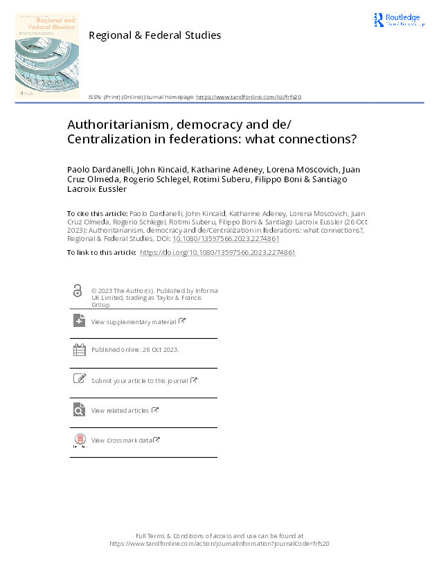 Authoritarianism, democracy and de/centralization in federations: what connections? Thumbnail