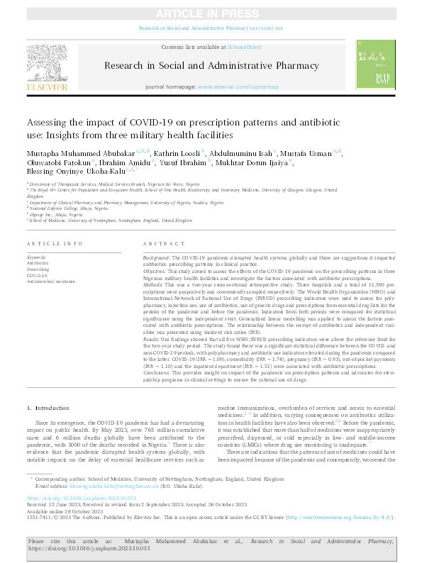 Assessing the impact of COVID-19 on prescription patterns and antibiotic use: Insights from three military health facilities Thumbnail