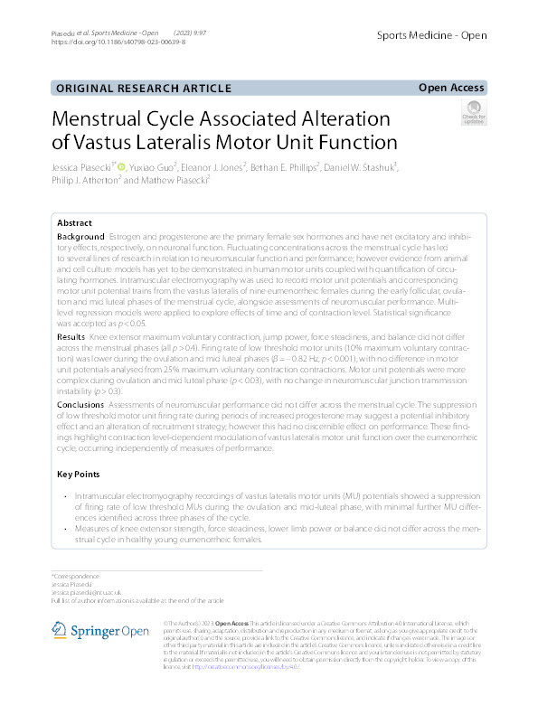 Menstrual Cycle Associated Alteration of Vastus Lateralis Motor Unit Function Thumbnail