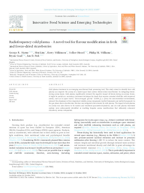 Radiofrequency cold plasma – A novel tool for flavour modification in fresh and freeze-dried strawberries Thumbnail