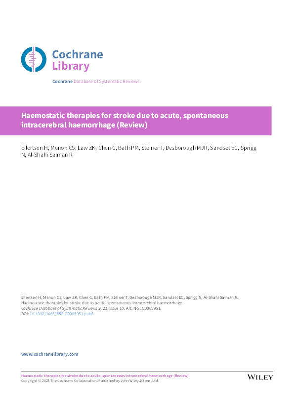 Haemostatic therapies for stroke due to acute, spontaneous intracerebral haemorrhage Thumbnail