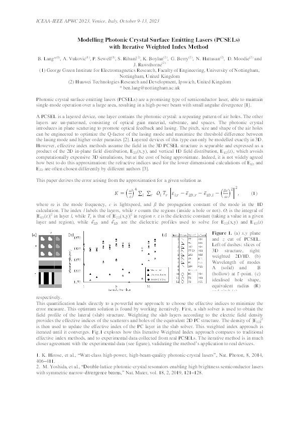 Modelling Photonic Crystal Surface Emitting Lasers (PCSELs) with Iterative Weighted Index Method Thumbnail