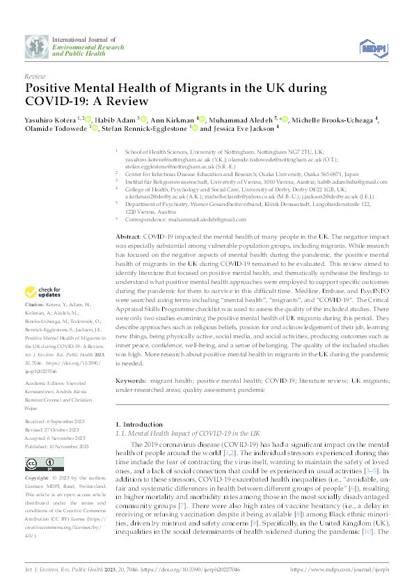 Positive Mental Health of Migrants in the UK during COVID-19: A Review Thumbnail