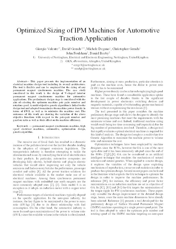 Optimized Sizing of IPM Machines for Automotive Traction Application Thumbnail