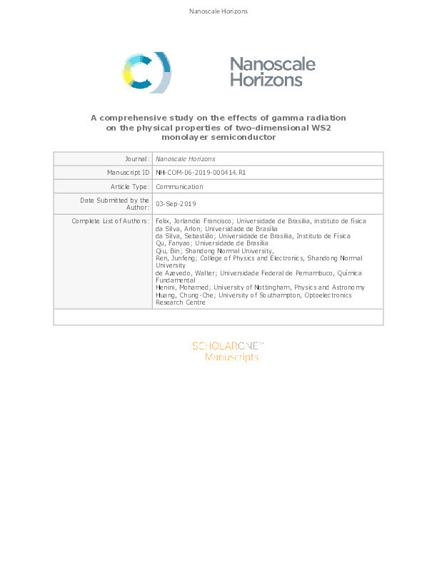 A comprehensive study on the effects of gamma radiation on the physical properties of a two-dimensional WS2 monolayer semiconductor Thumbnail