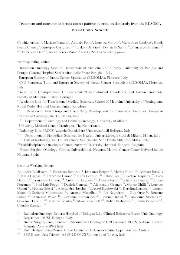 Treatment and outcomes in breast cancer patients: A cross section study from the EUSOMA breast centre network Thumbnail