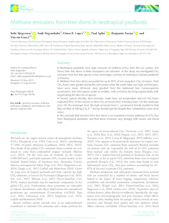 Methane emissions from tree stems in neotropical peatlands Thumbnail