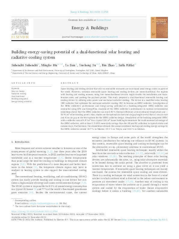 Building energy-saving potential of a dual-functional solar heating and radiative cooling system Thumbnail