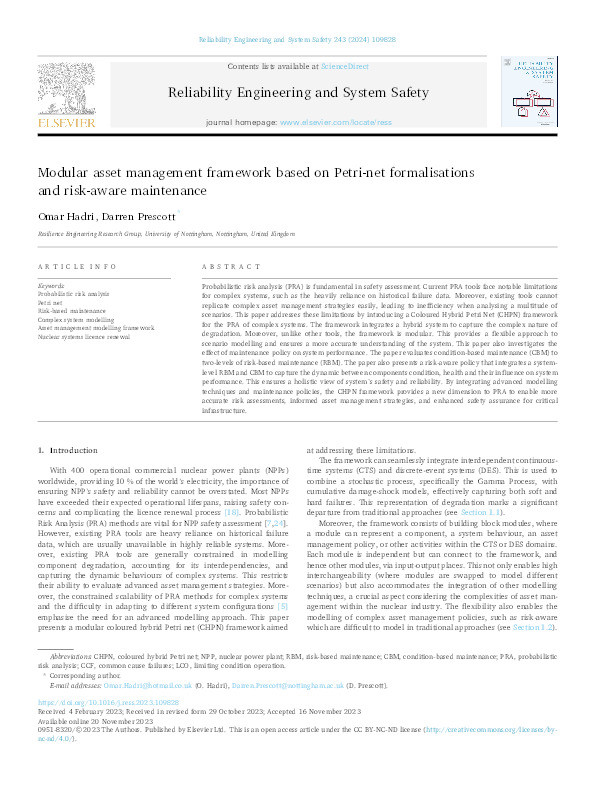 Modular asset management framework based on Petri-net formalisations and risk-aware maintenance Thumbnail