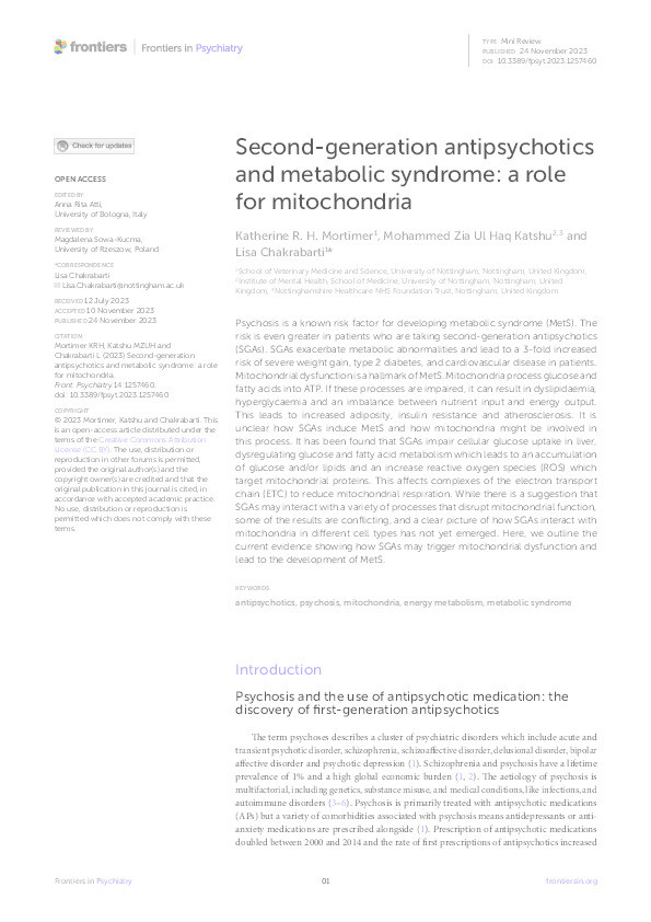 Second-generation antipsychotics and metabolic syndrome: a role for mitochondria Thumbnail