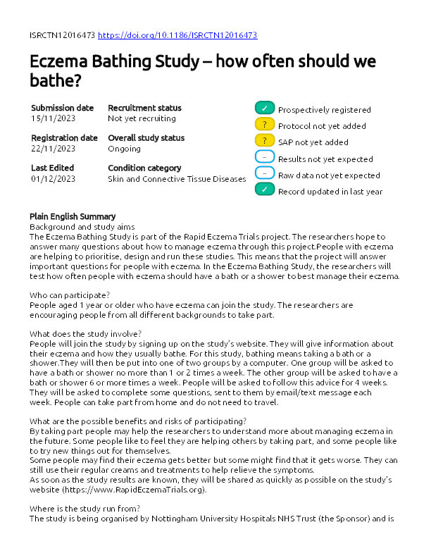 Eczema Bathing Study – how often should we bathe? Thumbnail