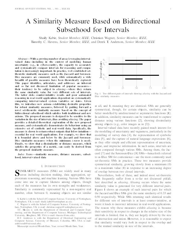 A Similarity Measure Based on Bidirectional Subsethood for Intervals Thumbnail