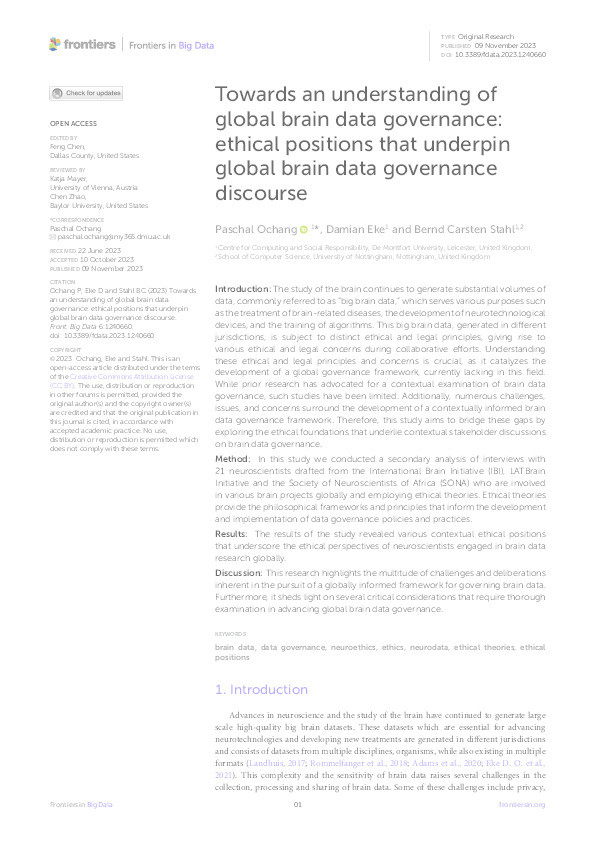 Towards an understanding of global brain data governance: ethical positions that underpin global brain data governance discourse Thumbnail