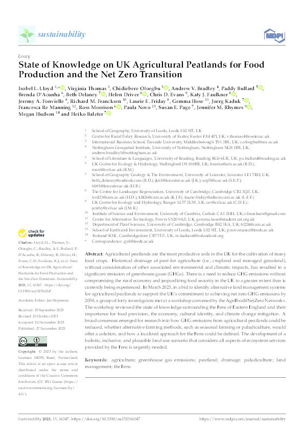 State of Knowledge on UK Agricultural Peatlands for Food Production and the Net Zero Transition Thumbnail