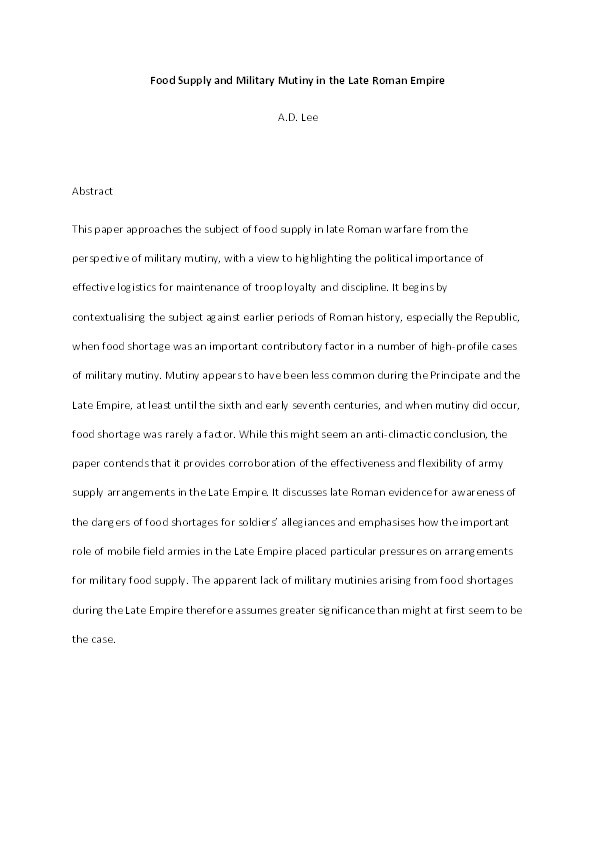 Food Supply and Military Mutiny in the Late Roman Empire Thumbnail