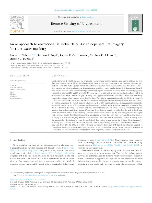 An AI approach to operationalise global daily PlanetScope satellite imagery for river water masking Thumbnail