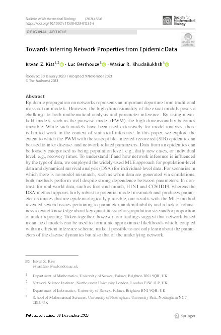 Towards Inferring Network Properties from Epidemic Data Thumbnail