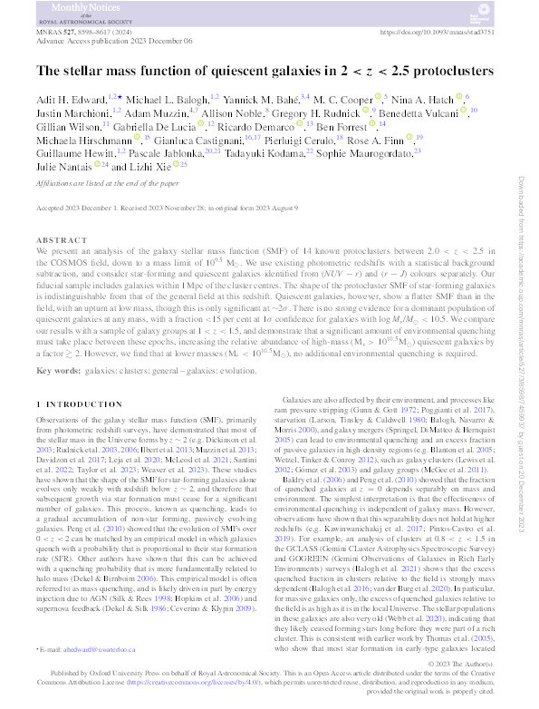 The stellar mass function of quiescent galaxies in 2 < z < 2.5 protoclusters Thumbnail