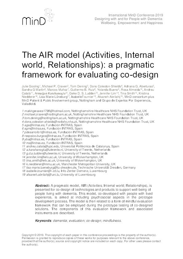 The AIR model (Activities, Internal world, Relationships): a pragmatic framework for evaluating co-design Thumbnail