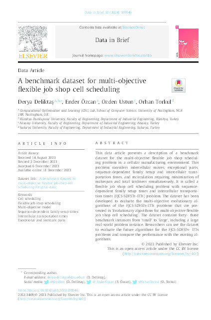 A benchmark dataset for multi-objective flexible job shop cell scheduling Thumbnail