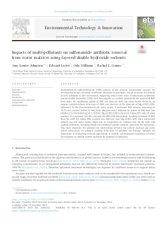 Impacts of multi-pollutants on sulfonamide antibiotic removal from water matrices using layered double hydroxide sorbents Thumbnail