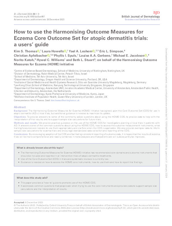 How to use the Harmonising Outcome Measures for Eczema Core Outcome Set for atopic dermatitis trials: a users’ guide Thumbnail