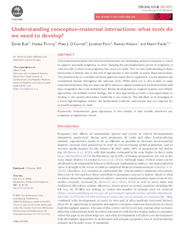 Understanding conceptus-maternal interactions: what tools do we need to develop? Thumbnail