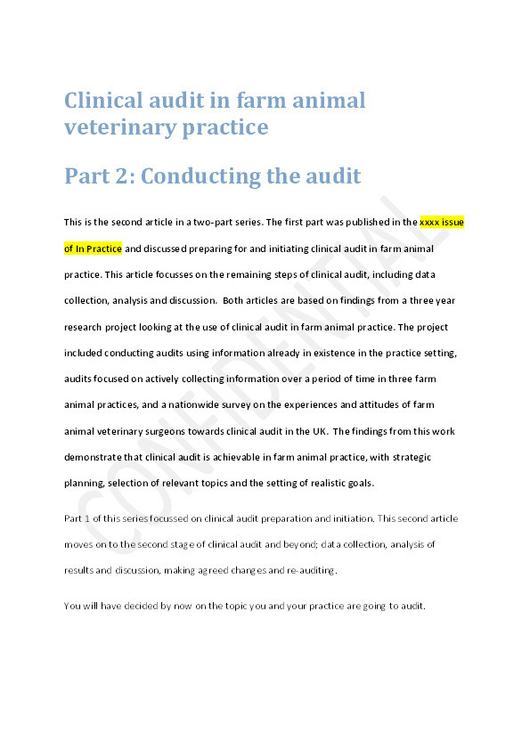 Clinical audit in farm animal veterinary practice. Part 2: conducting the audit Thumbnail