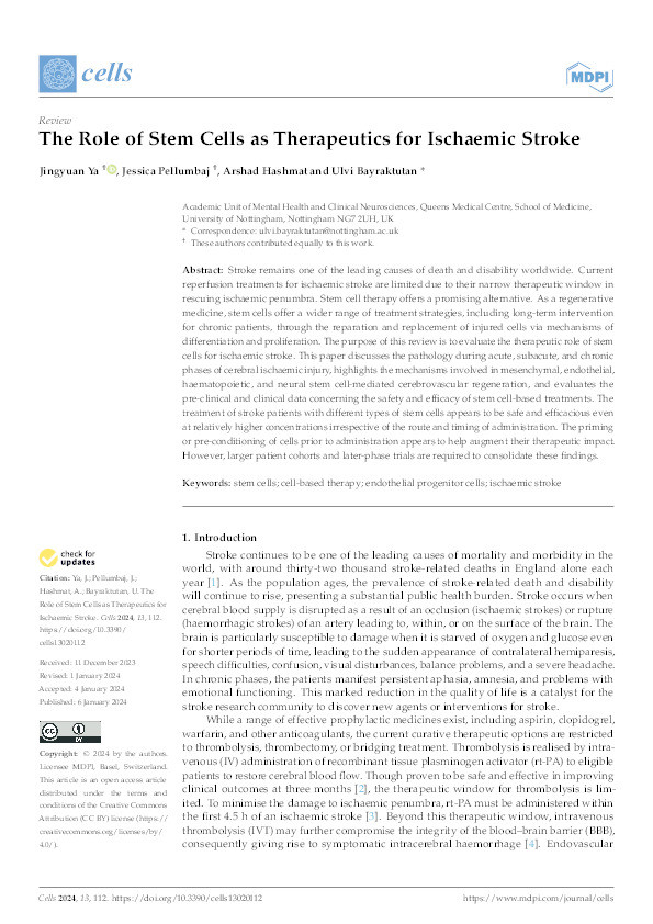 The Role of Stem Cells as Therapeutics for Ischaemic Stroke Thumbnail