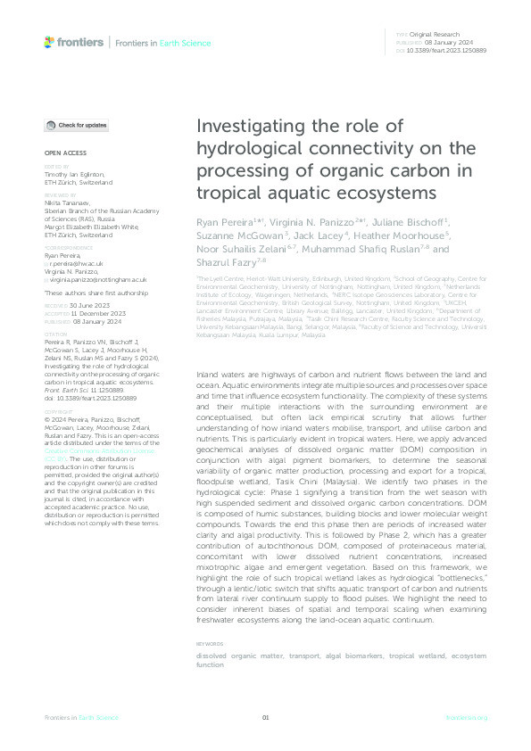 Investigating the role of hydrological connectivity on the processing of organic carbon in tropical aquatic ecosystems Thumbnail