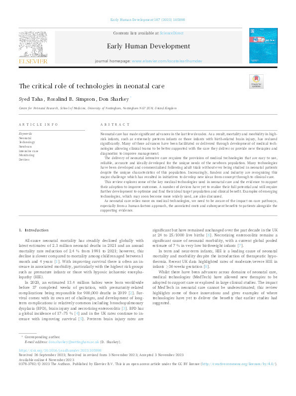 The critical role of technologies in neonatal care Thumbnail