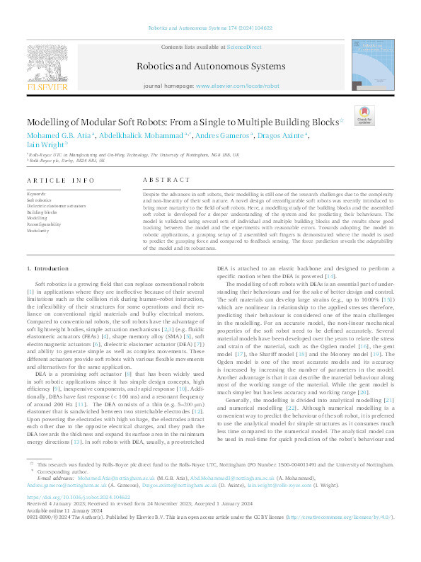 Modelling of modular soft robots: From a single to multiple building blocks Thumbnail