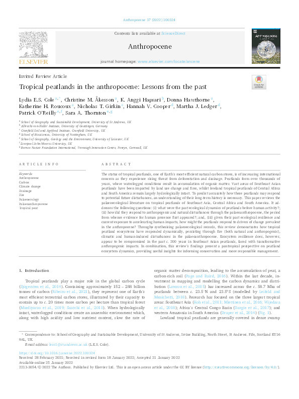 Tropical peatlands in the anthropocene: Lessons from the past Thumbnail