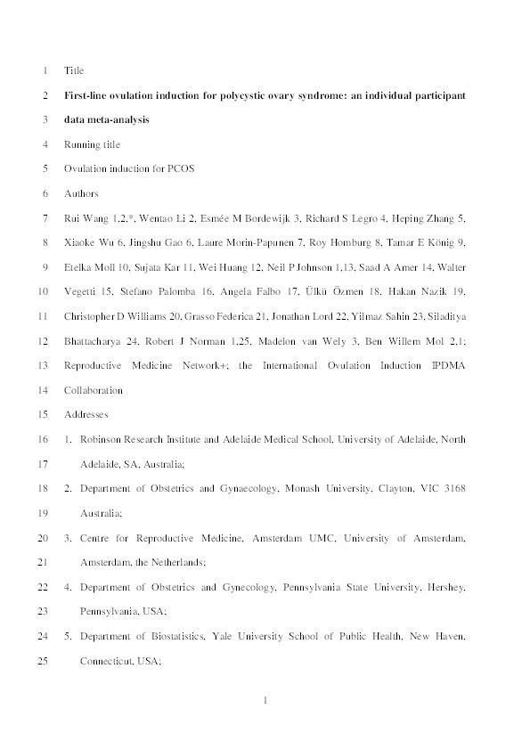 First-line ovulation induction for polycystic ovary syndrome: an individual participant data meta-analysis Thumbnail
