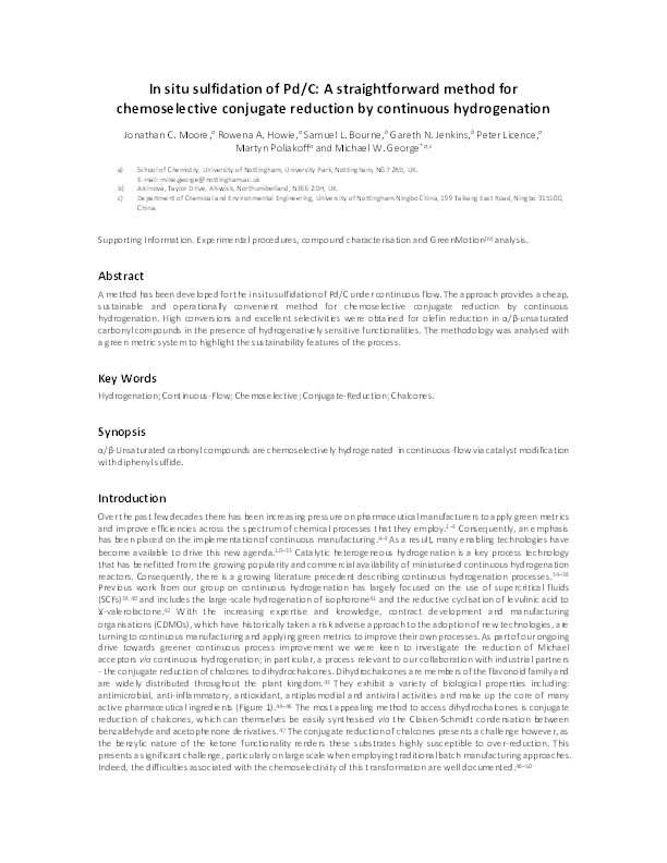 In Situ Sulfidation of Pd/C: A Straightforward Method for Chemoselective Conjugate Reduction by Continuous Hydrogenation Thumbnail