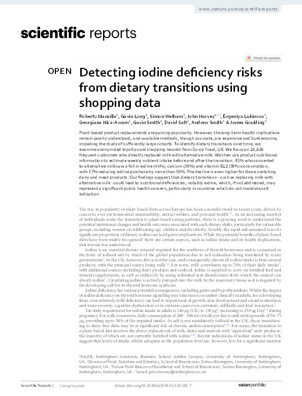 Detecting iodine deficiency risks from dietary transitions using shopping data Thumbnail